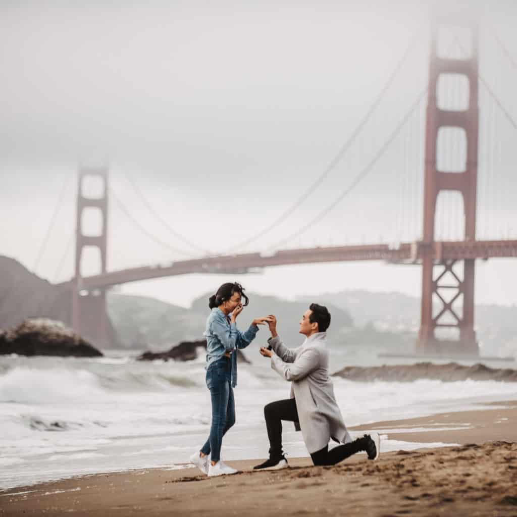beach proposal - sf baker beach - overcast - fall