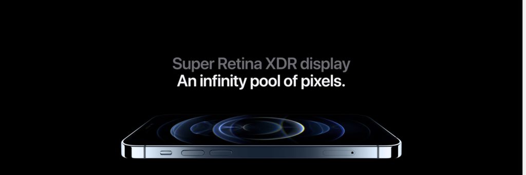 An iphone with the words super retina mdd display.