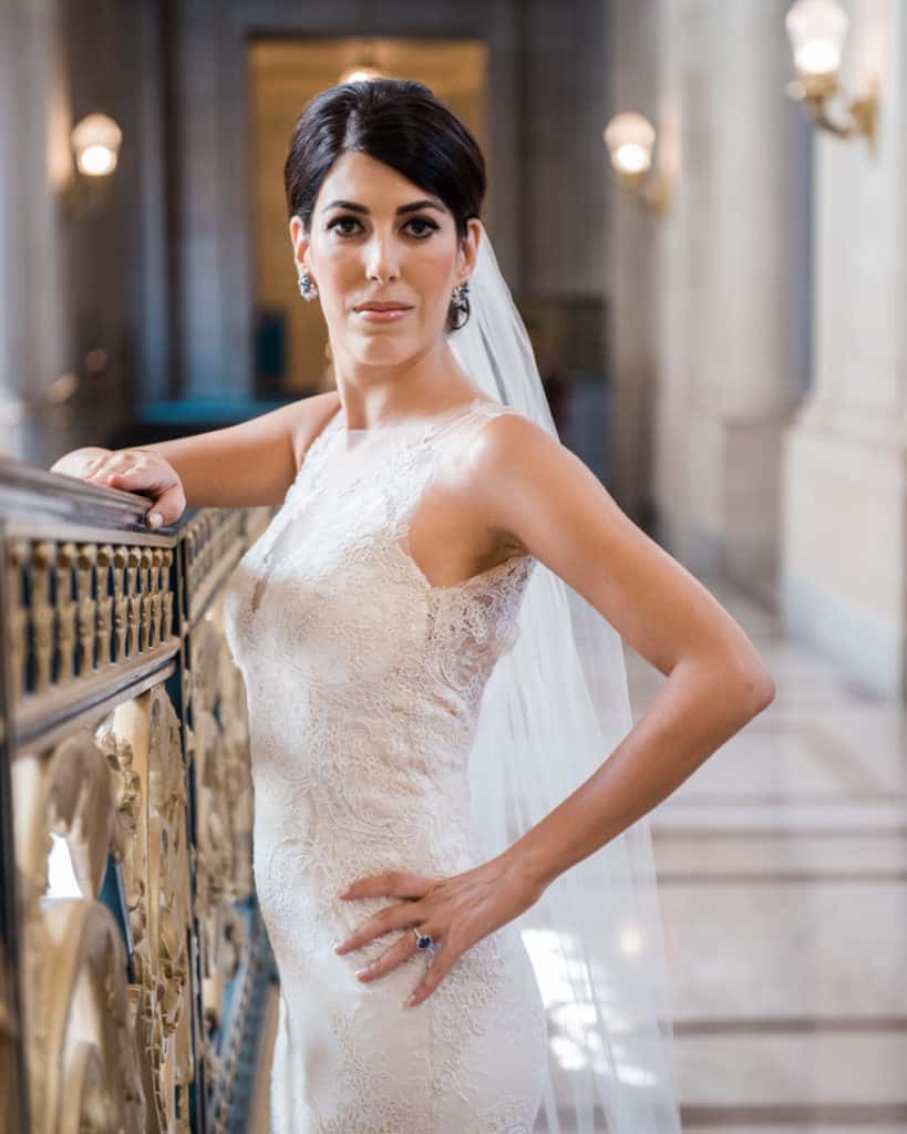 a bride posing on the 2nd floor